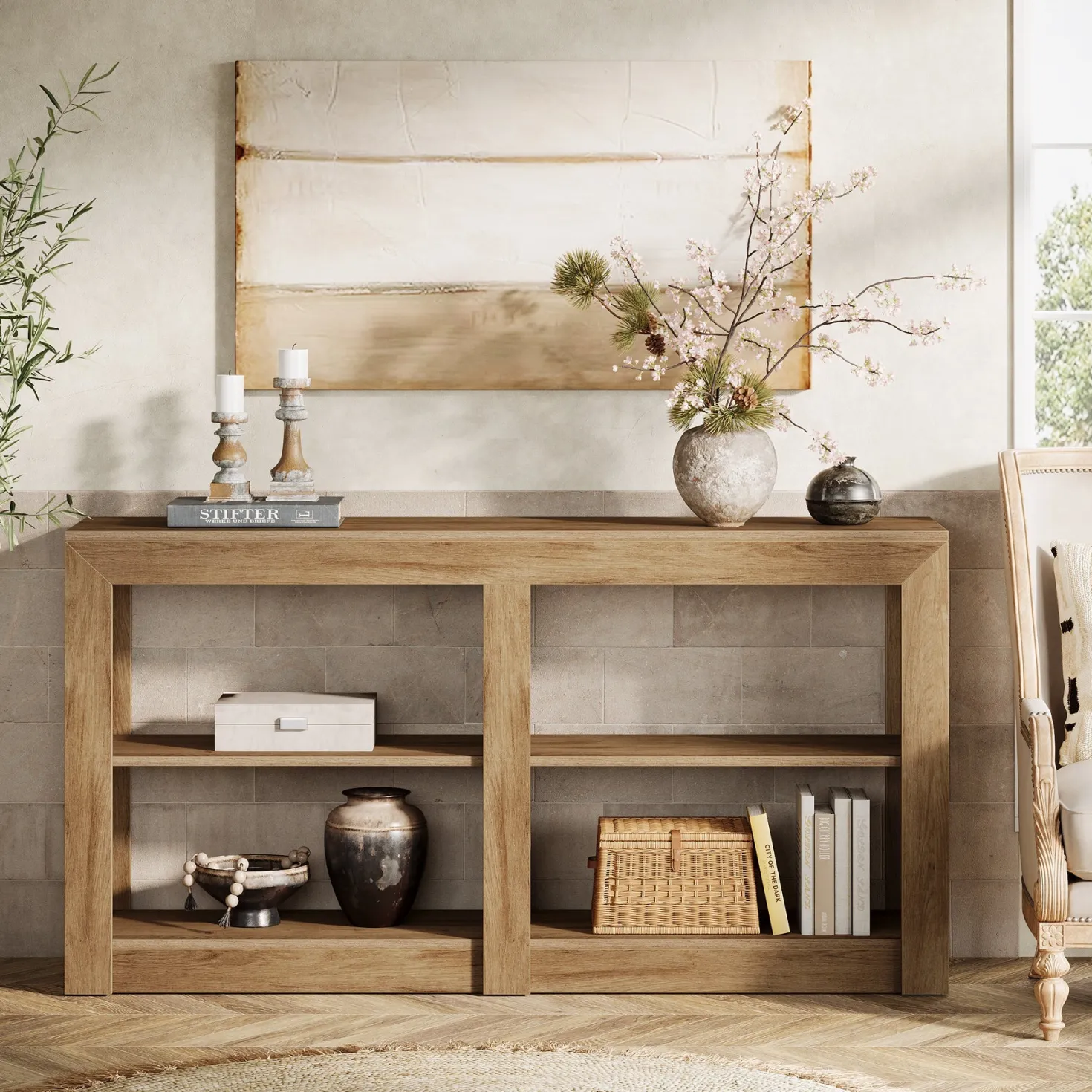 59" Console Table, 3-Tier Sofa Table Entryway Table with Storage
