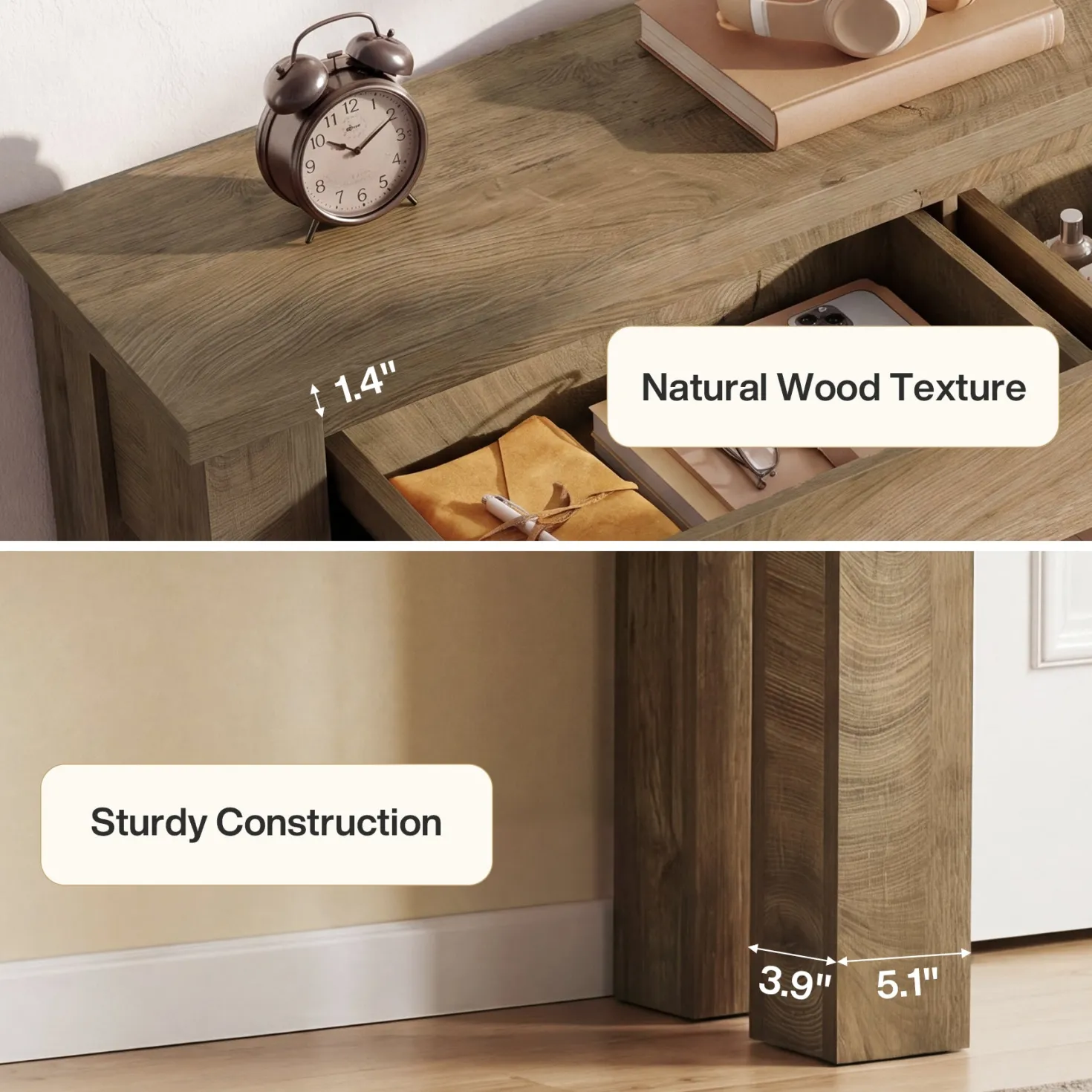 63" Console Table with 2 Drawers, Farmhouse Entryway Sofa Table Behind Couch