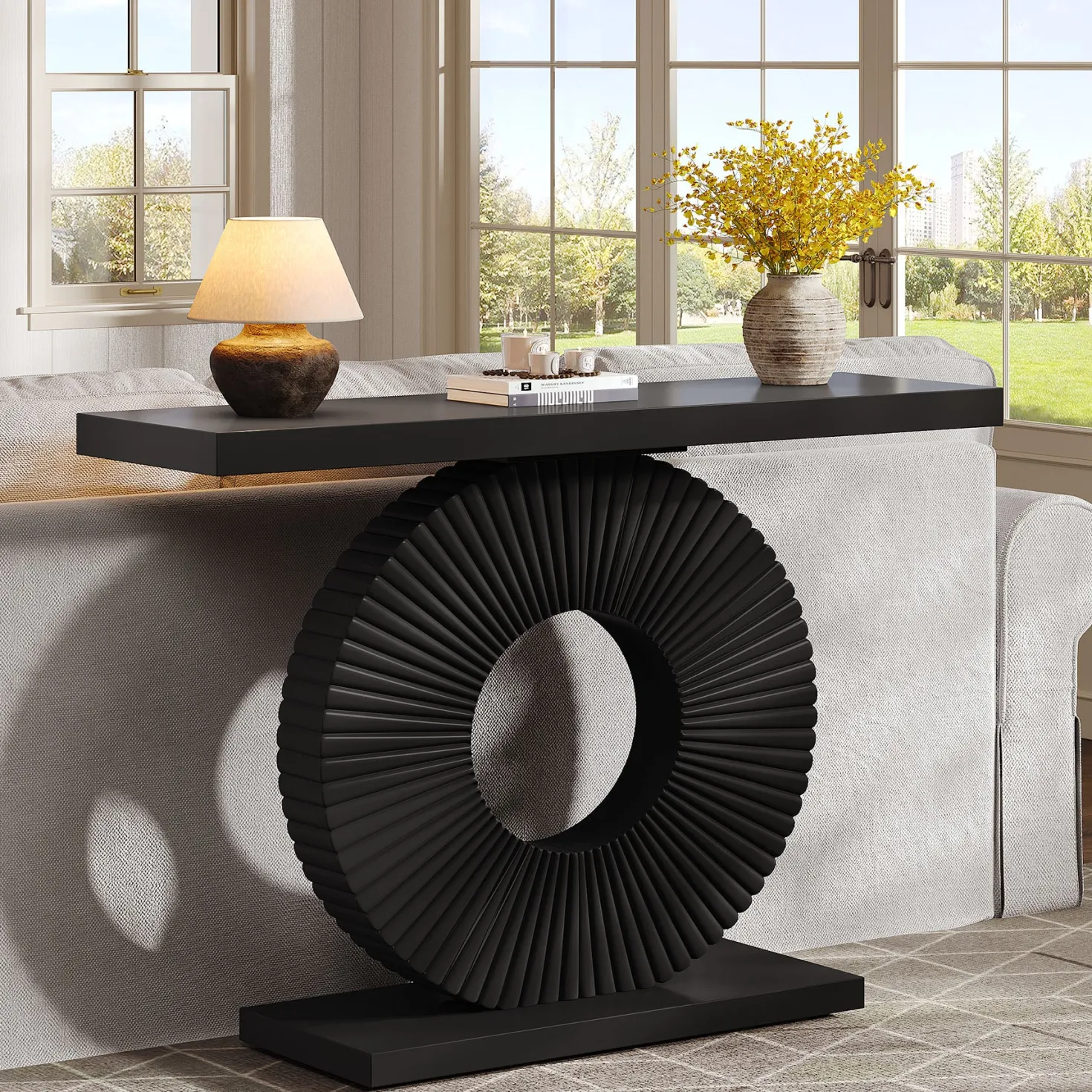 40" Console Table with Geometric Base, Modern Entryway Table Sofa Table