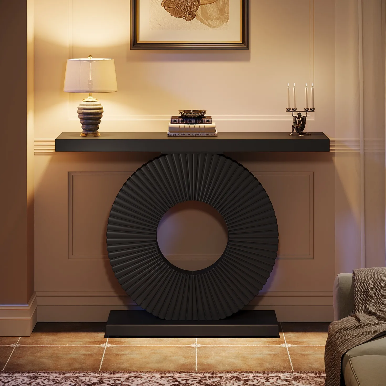 40" Console Table with Geometric Base, Modern Entryway Table Sofa Table