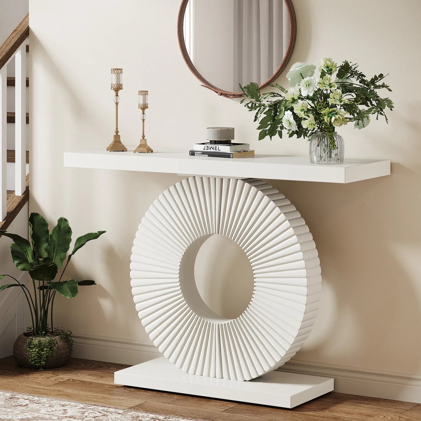 40" Console Table with Geometric Base, Modern Entryway Table Sofa Table