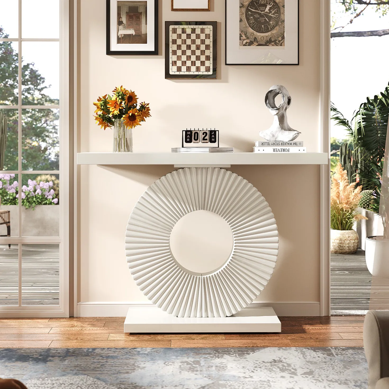 40" Console Table with Geometric Base, Modern Entryway Table Sofa Table