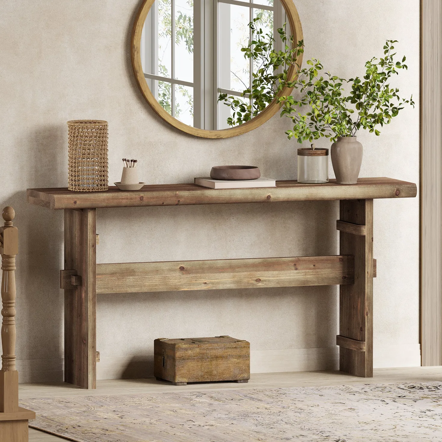 63" Console Table, Wood Entryway Table Sofa Table Behind Couch