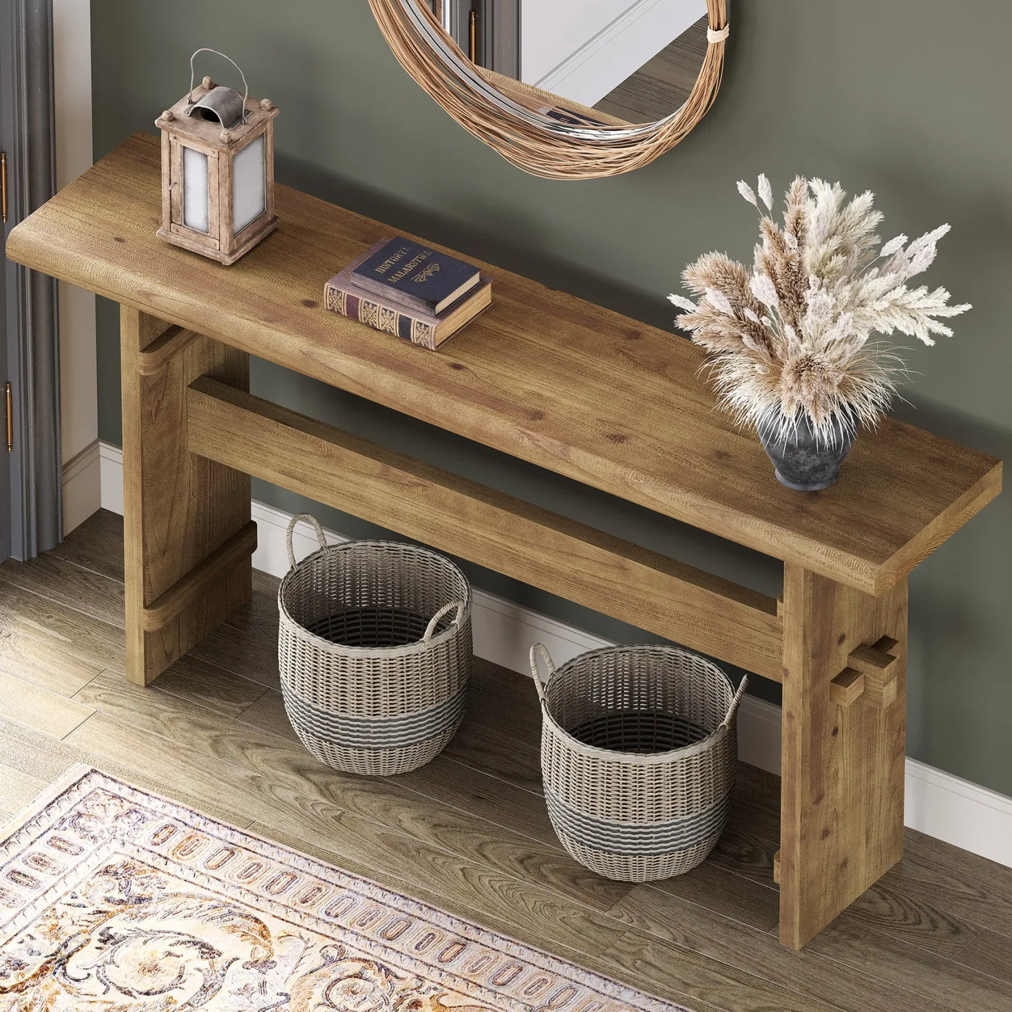 63" Console Table, Wood Entryway Table Sofa Table Behind Couch