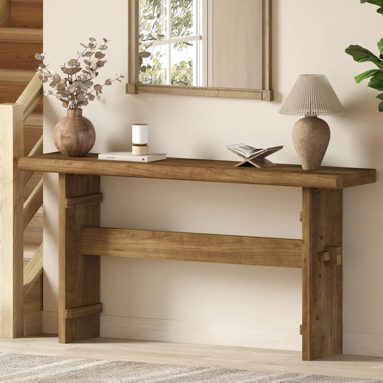 63" Console Table, Wood Entryway Table Sofa Table Behind Couch