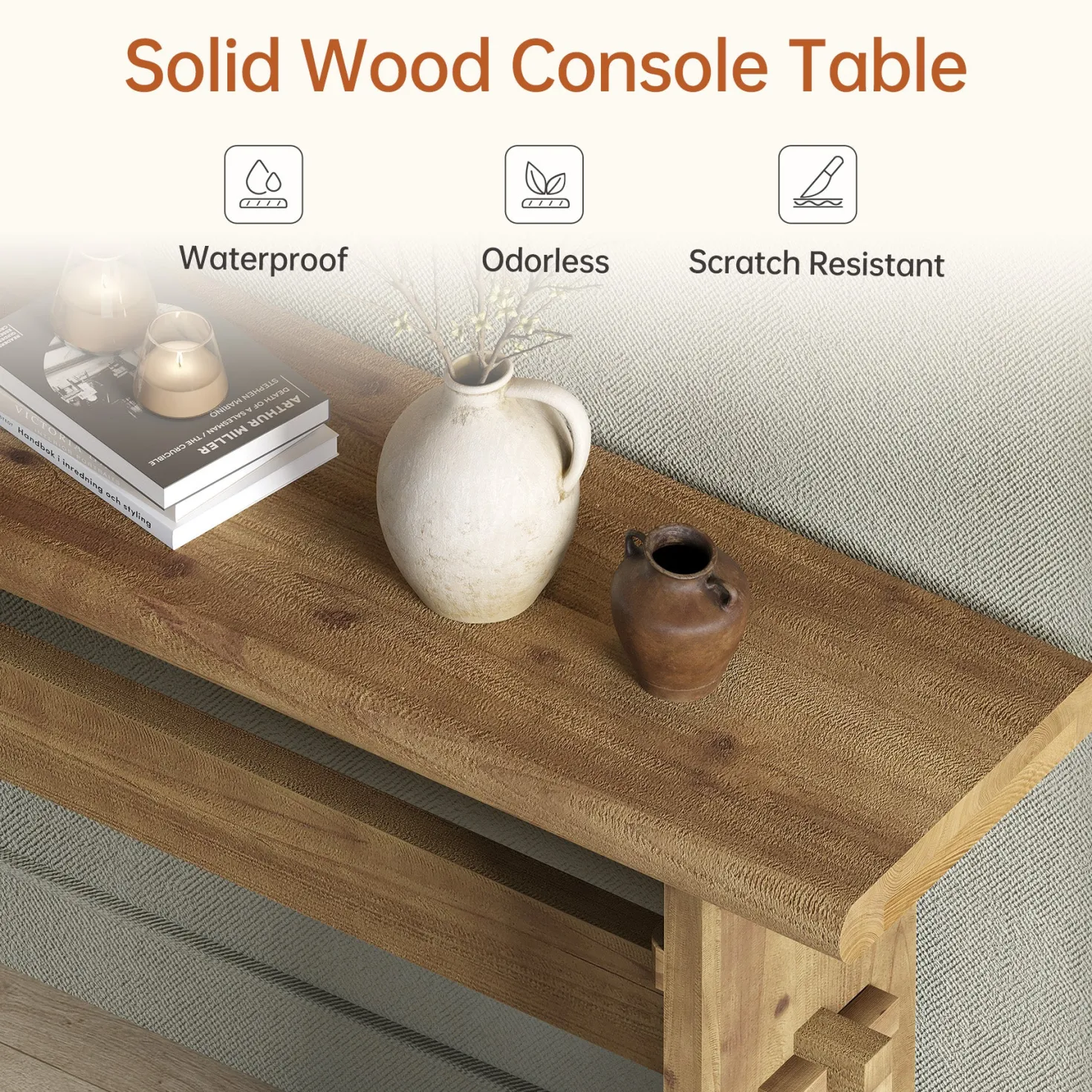 63" Console Table, Wood Entryway Table Sofa Table Behind Couch