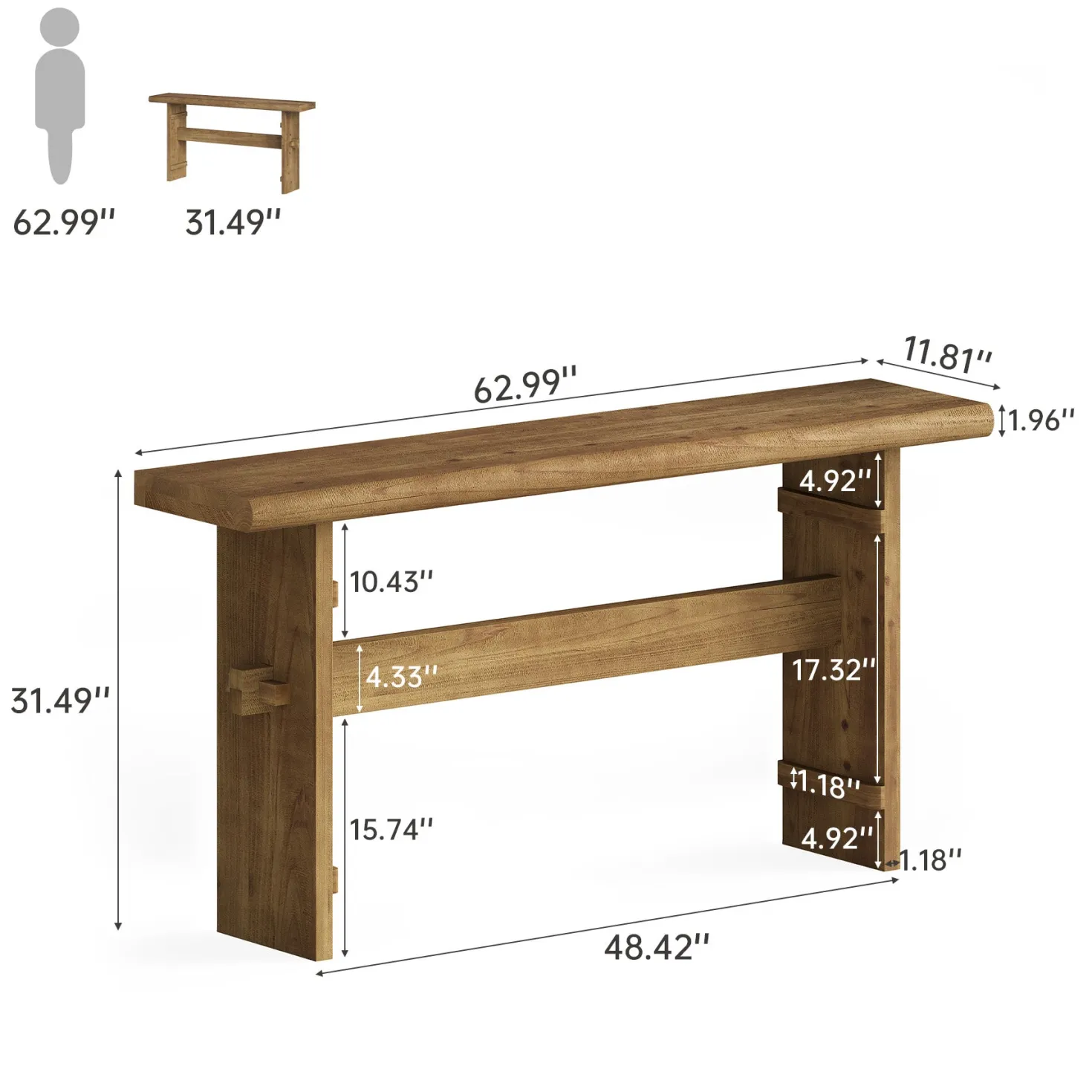 63" Console Table, Wood Entryway Table Sofa Table Behind Couch
