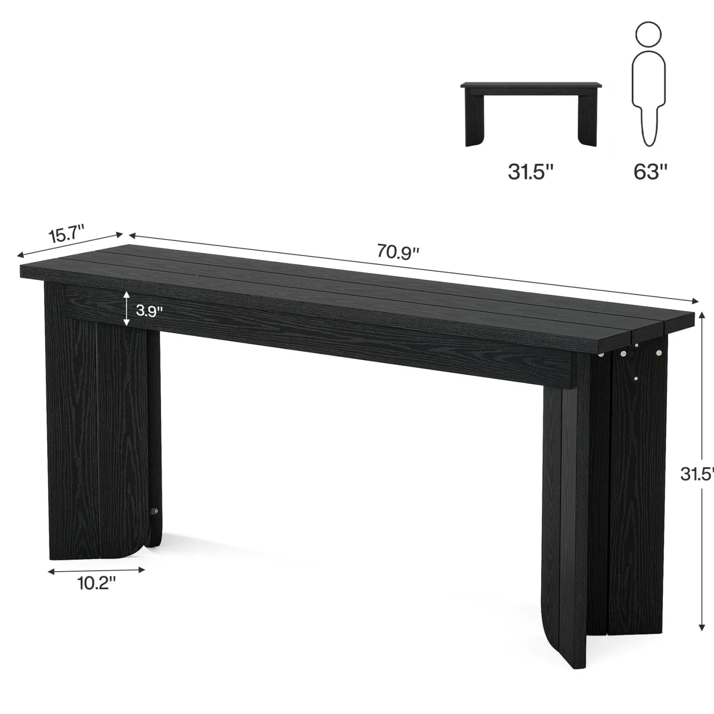 70.9" Console Table, Wood Sofa Table Hallway Table with Double Pedestal