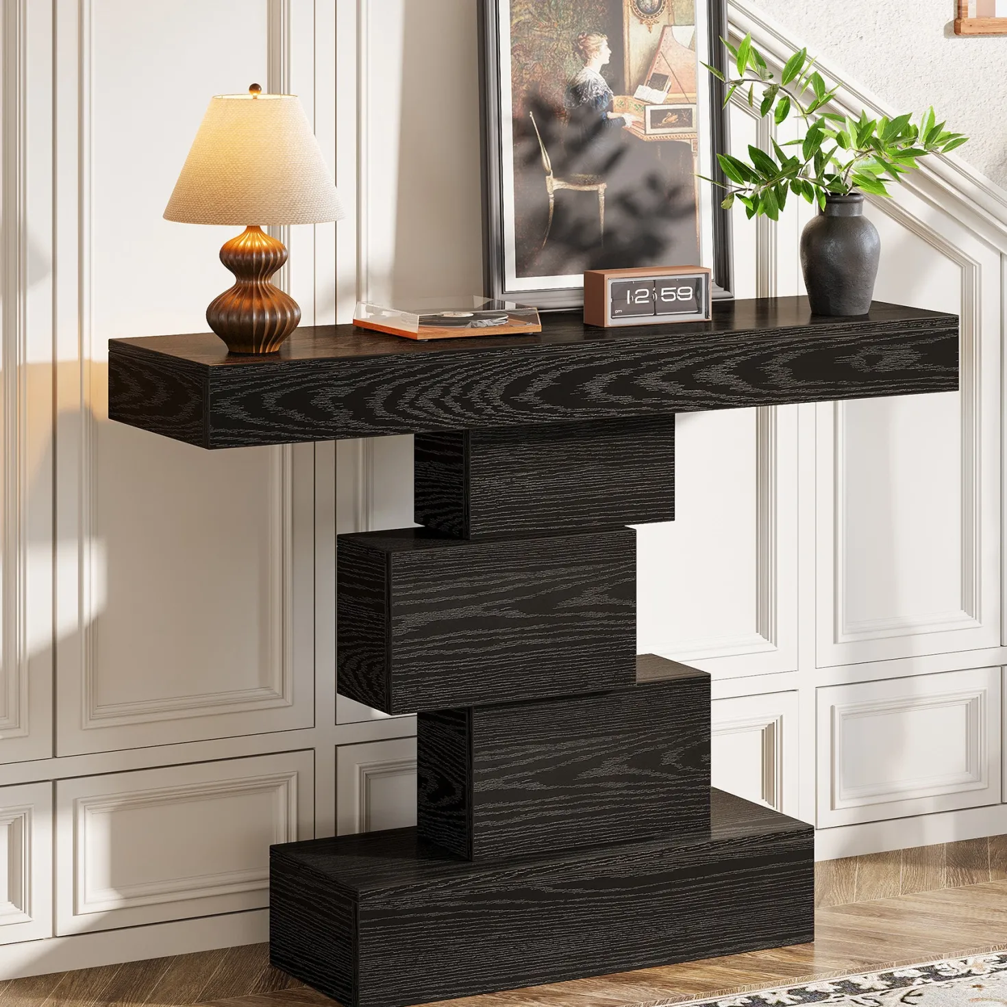 42" Console Table, Wood Sofa Table Accent Table with Geometric Base