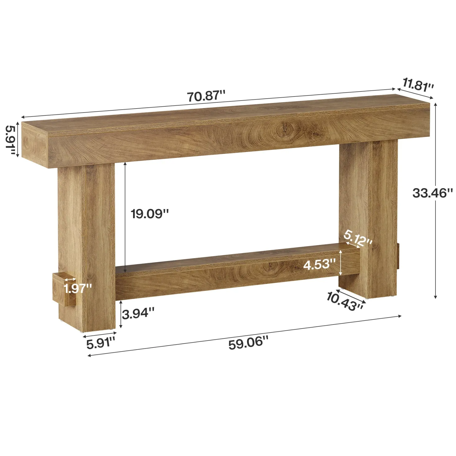 70.9" Console Table, Wooden Farmhouse Sofa Table Hallway Table