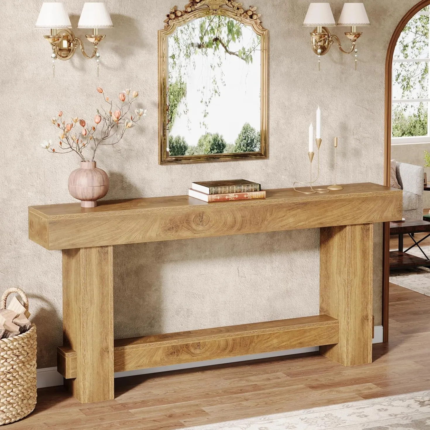 70.9" Console Table, Wooden Farmhouse Sofa Table Hallway Table