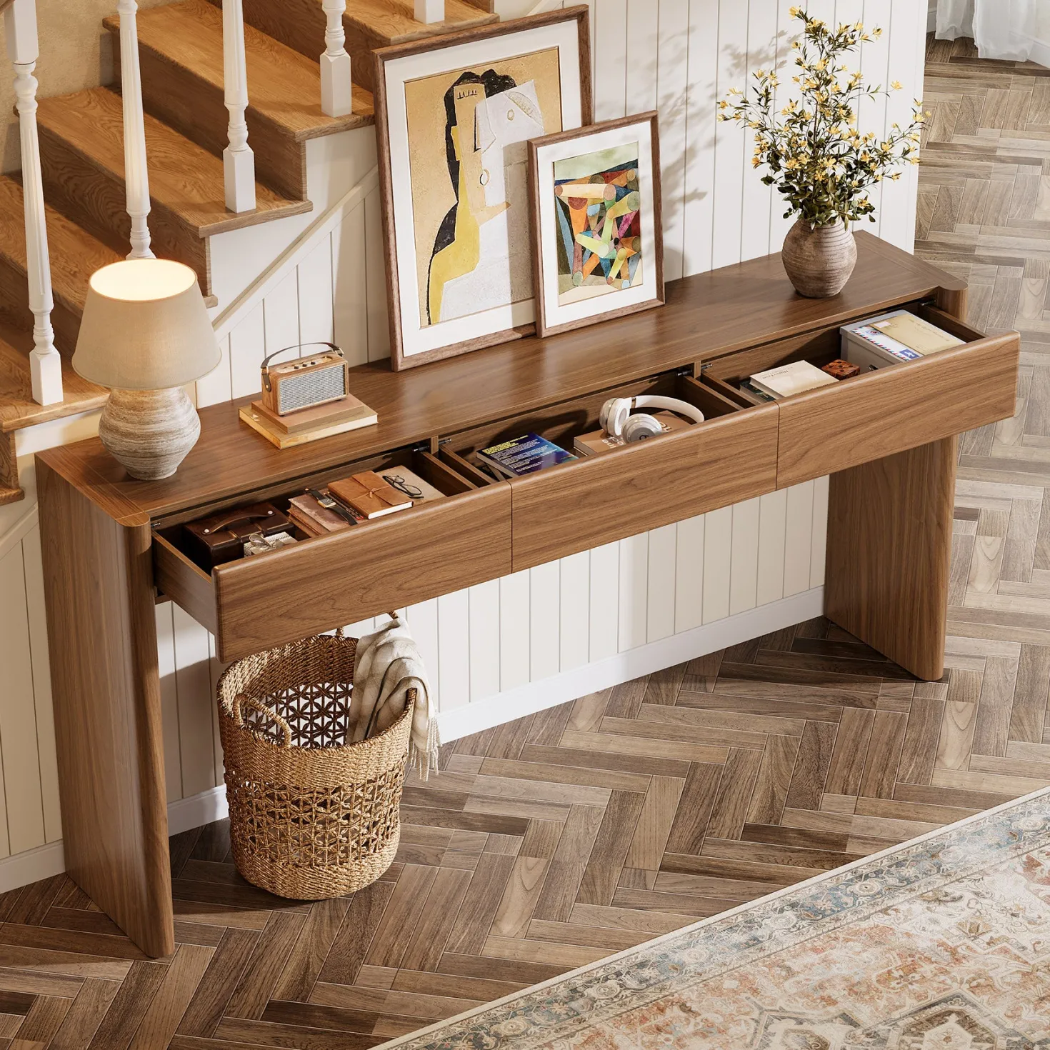 70.9" Console Table, Wooden Sofa Entryway Table with 3 Drawers