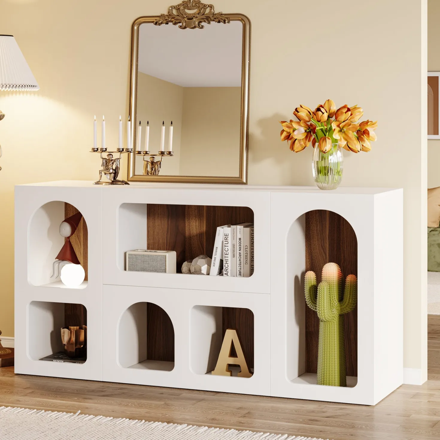 59" Console Table, Wooden Sofa Table Storage Organizer Entrance Table