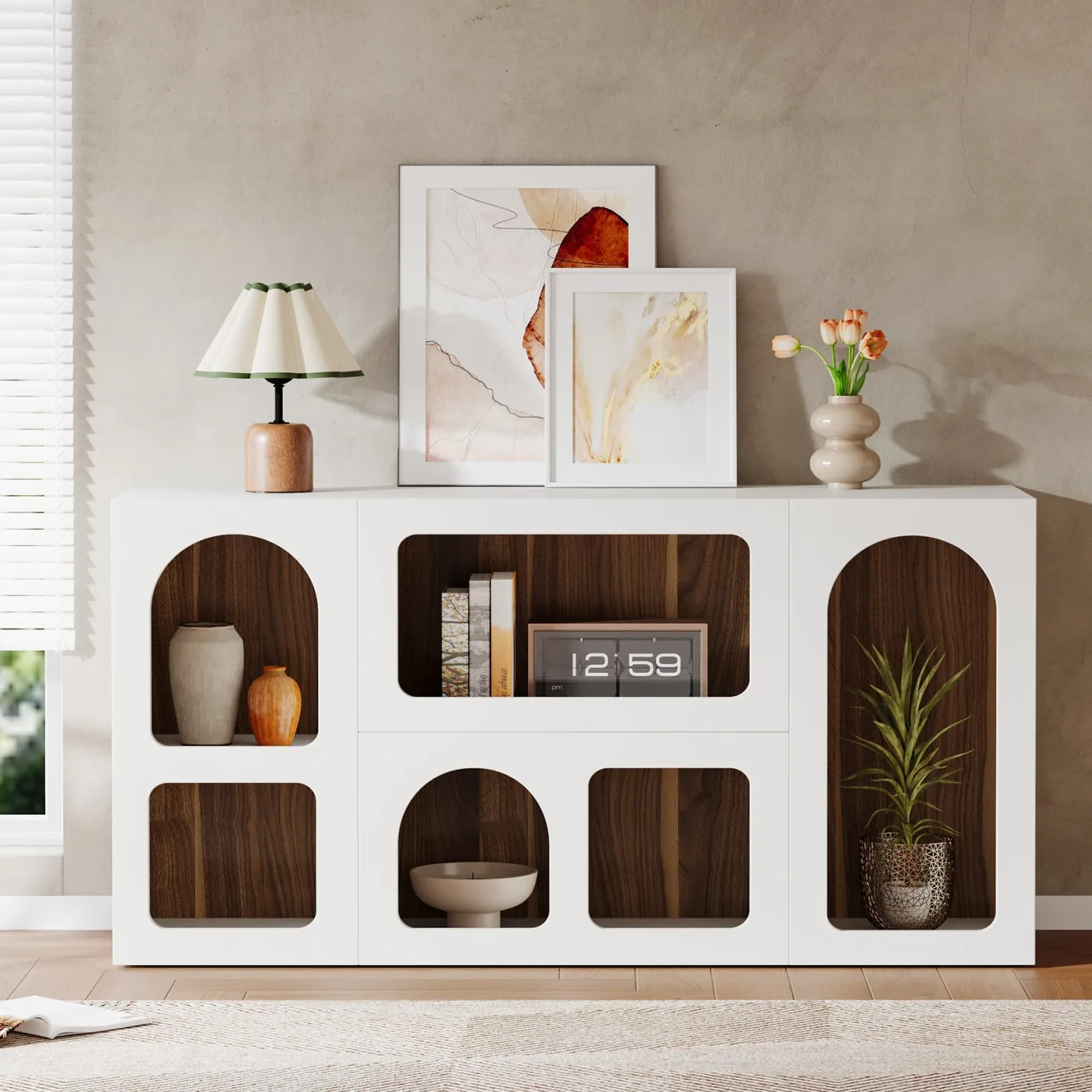 59" Console Table, Wooden Sofa Table Storage Organizer Entrance Table
