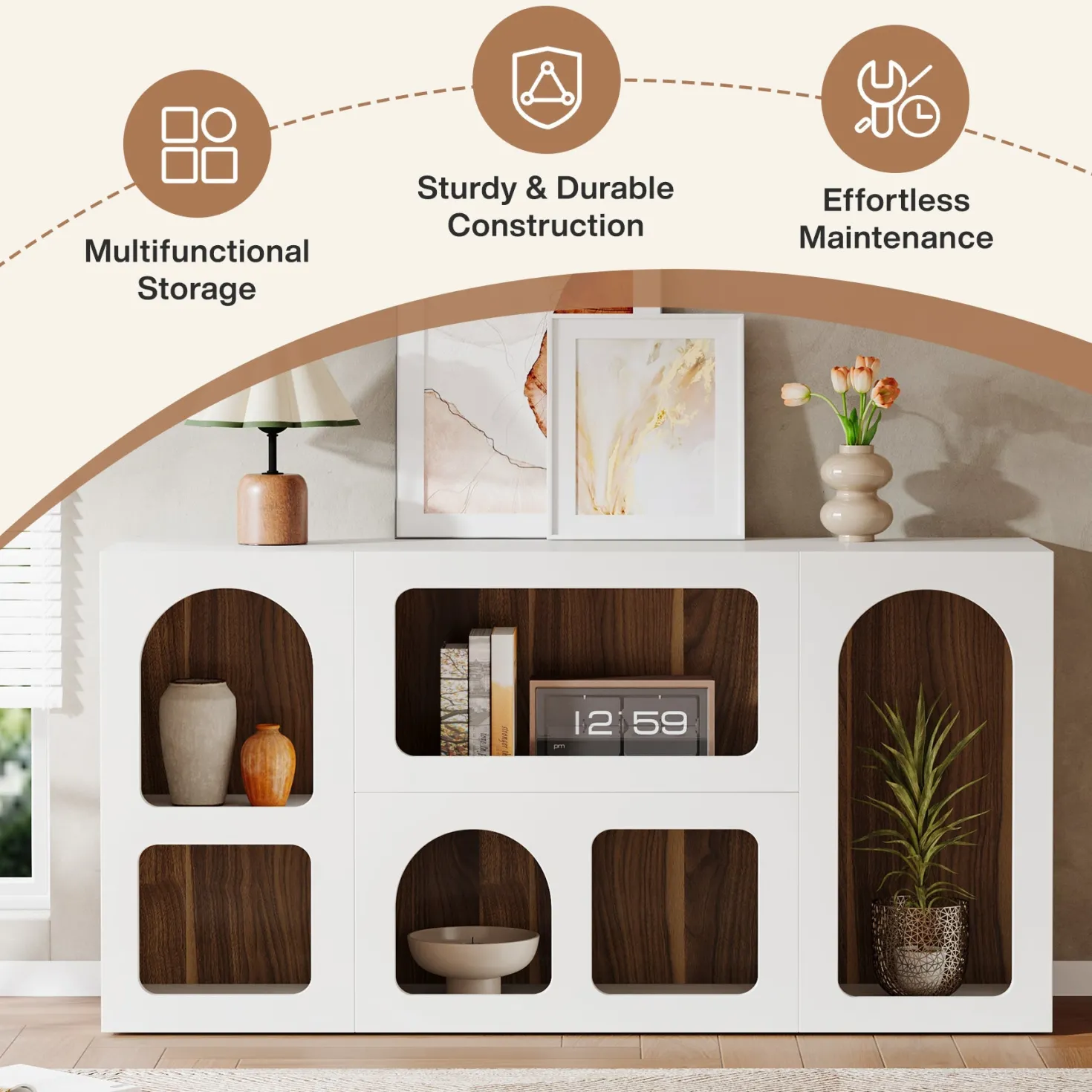 59" Console Table, Wooden Sofa Table Storage Organizer Entrance Table