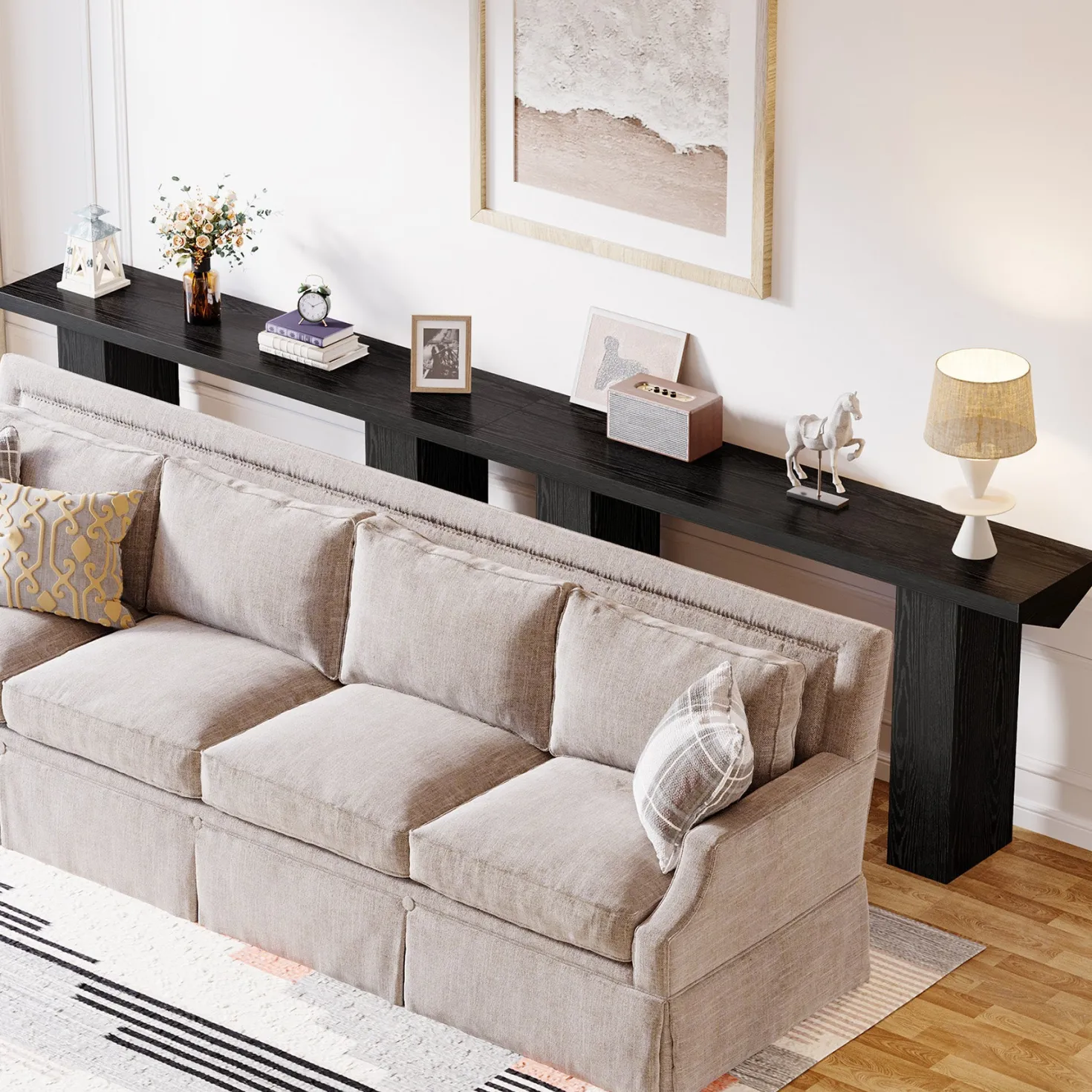 63" Console Table, Wooden Sofa Table Long Entryway Table