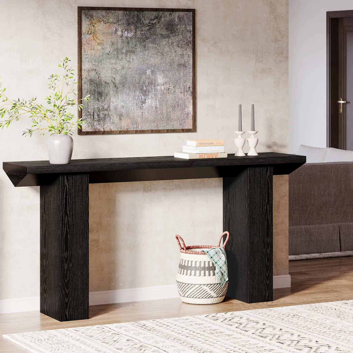 63" Console Table, Wooden Sofa Table Long Entryway Table