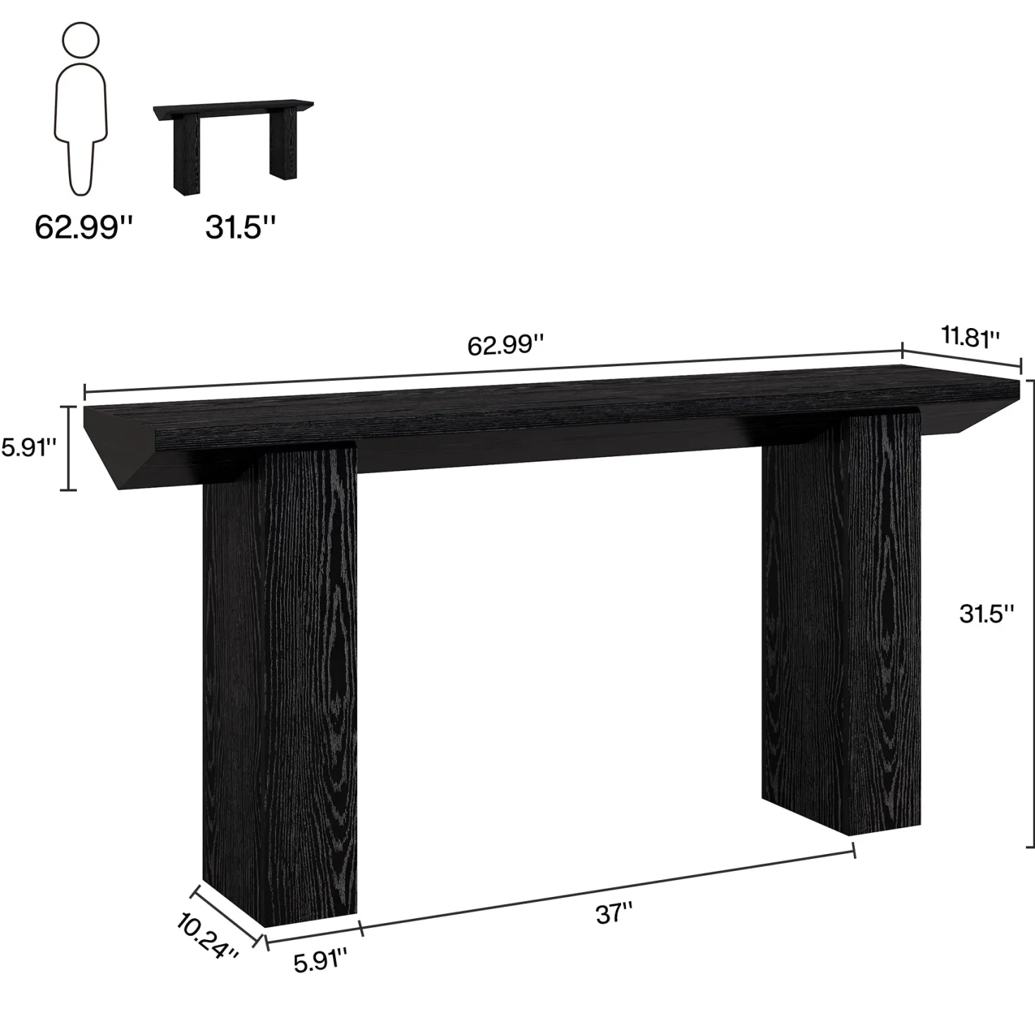 63" Console Table, Wooden Sofa Table Long Entryway Table