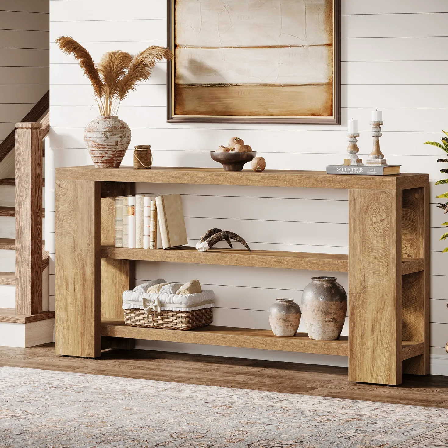 70.9" Console Table, Wooden 3-Tier Sofa Foyer Table