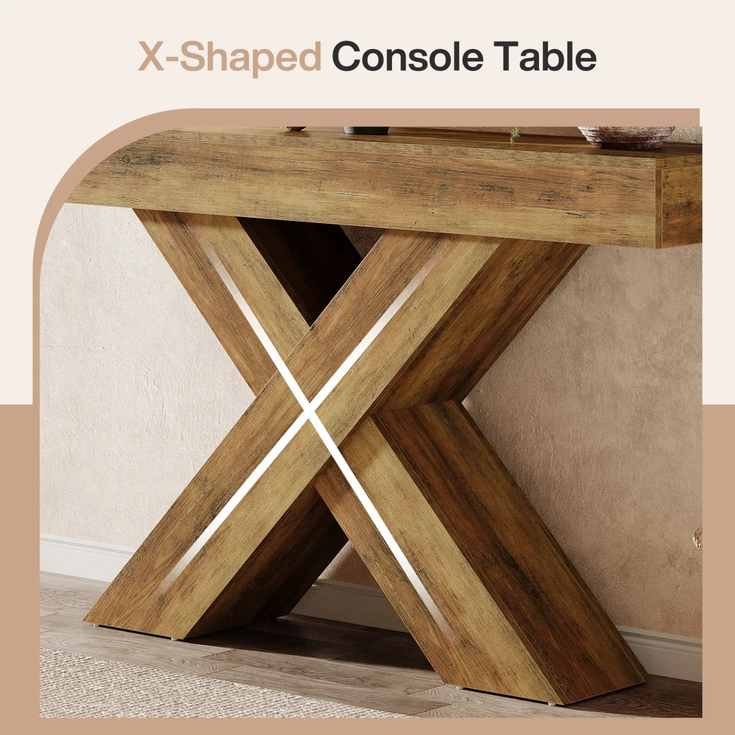 55" Console Table, Wooden Unique Design Sofa Foyer Table
