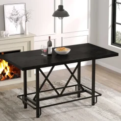 62.99" Counter Height Bar Table, Rectangular Farmhouse Pub Table for Kitchen or Dining Area
