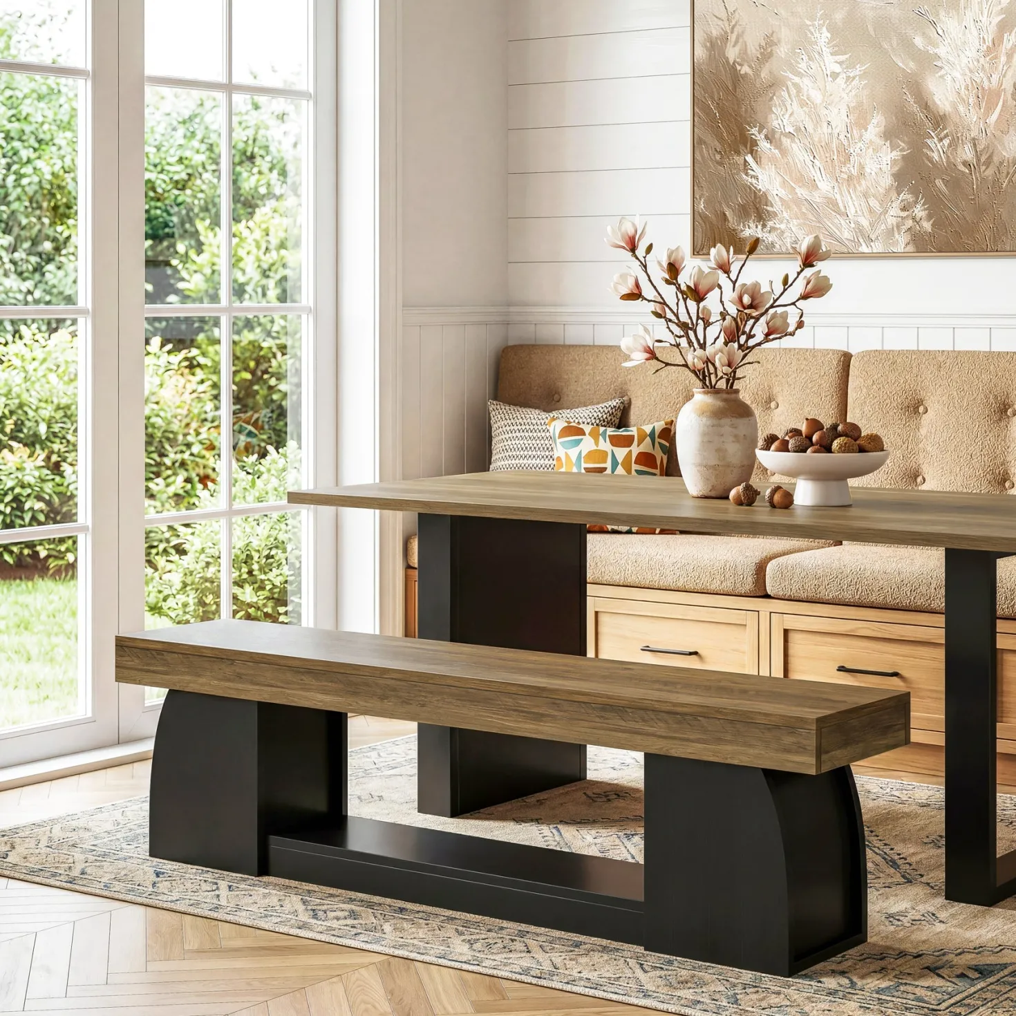 63" Dining Bench, Farmhouse Kitchen Dining Seat with Sturdy Frame
