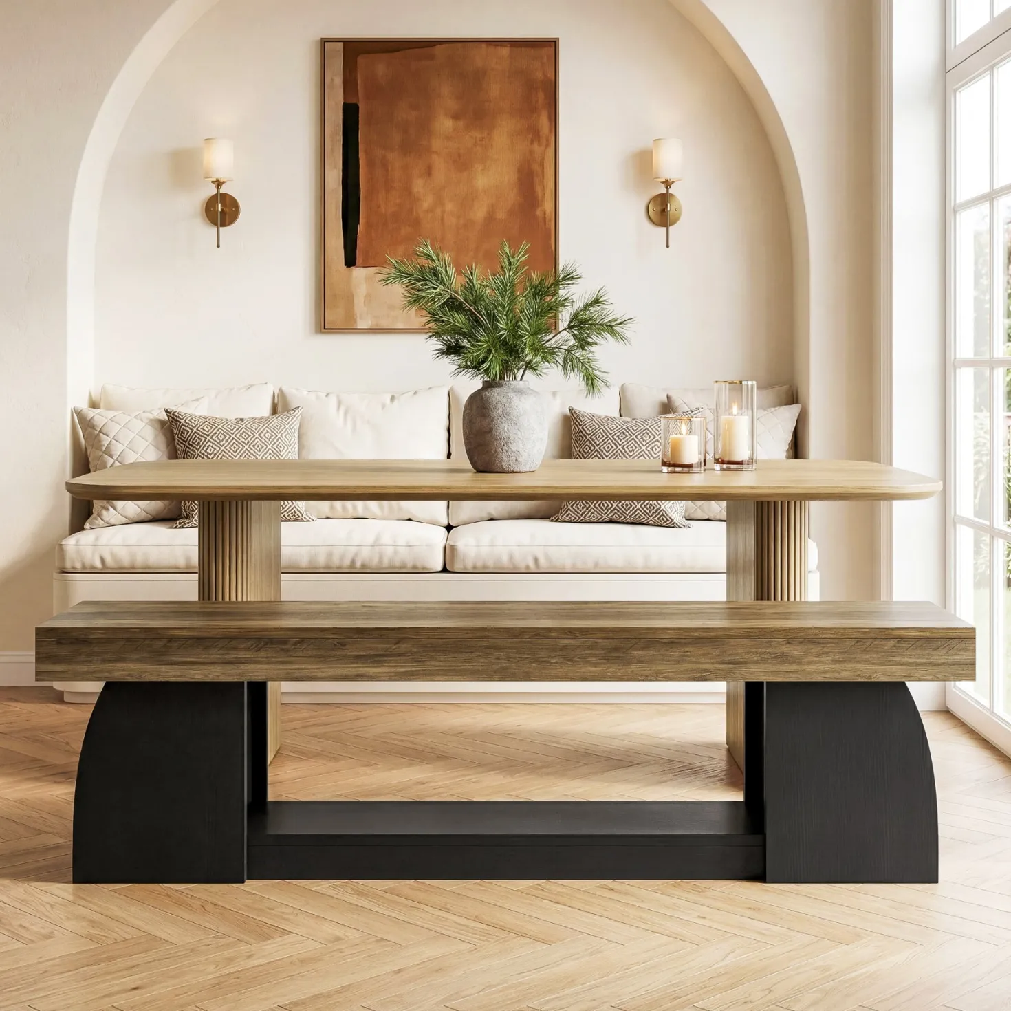 63" Dining Bench, Farmhouse Kitchen Dining Seat with Sturdy Frame