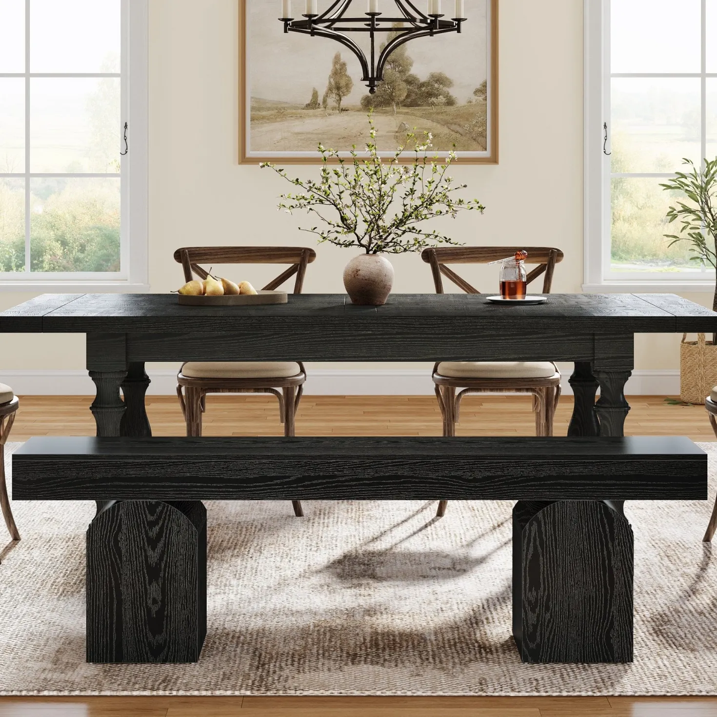59" Dining Bench, Modern Kitchen Seating with Arched Base for 2 to 3