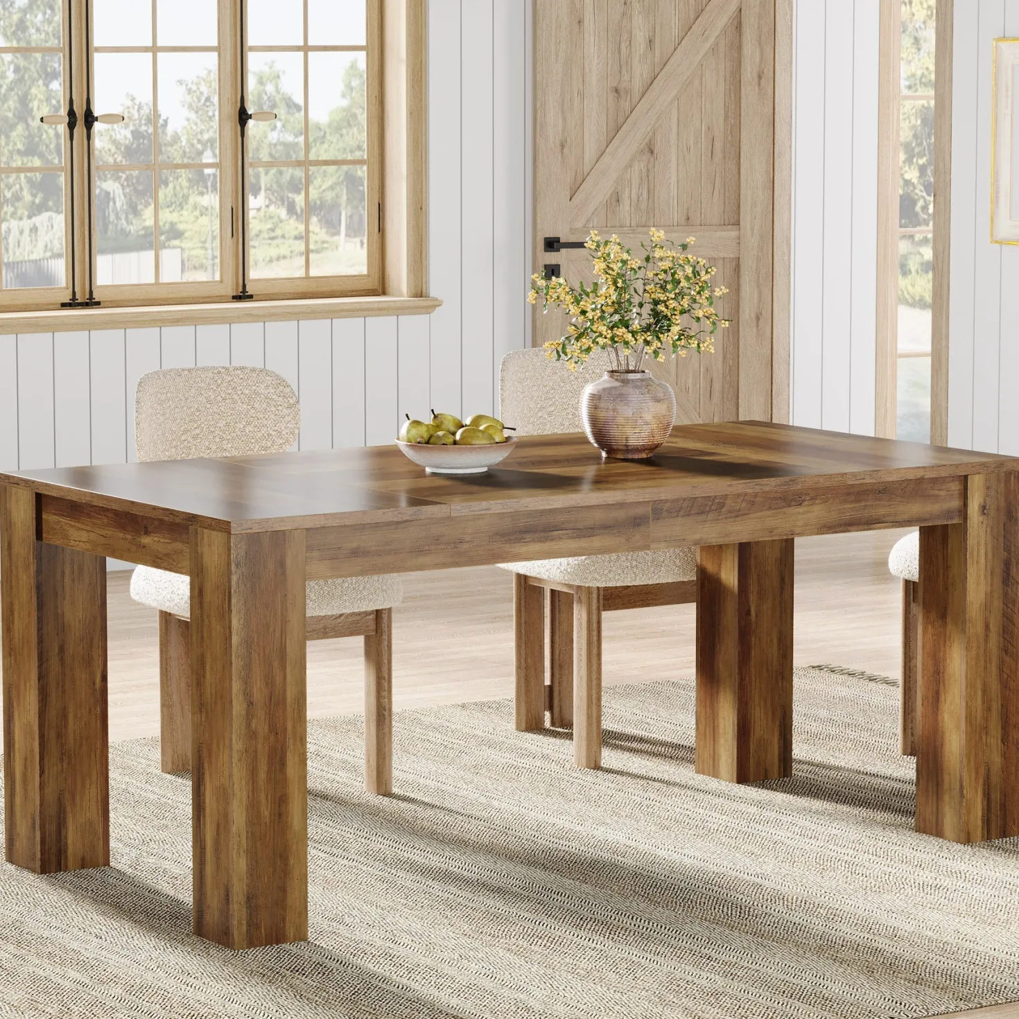 63" Dining Table, Farmhouse Kitchen Dinner Table for 4-6 People