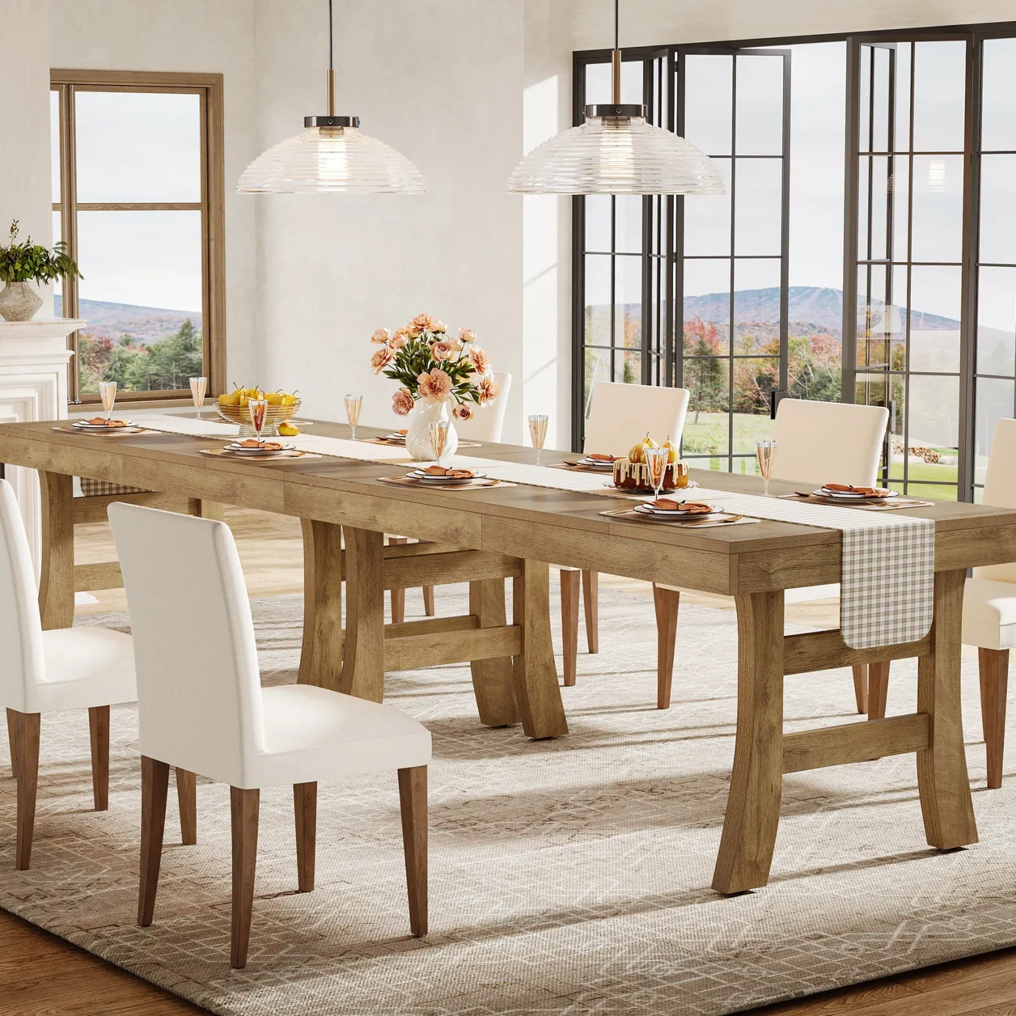 63" Dining Table, Farmhouse Kitchen Dinner Table for 4-6 People