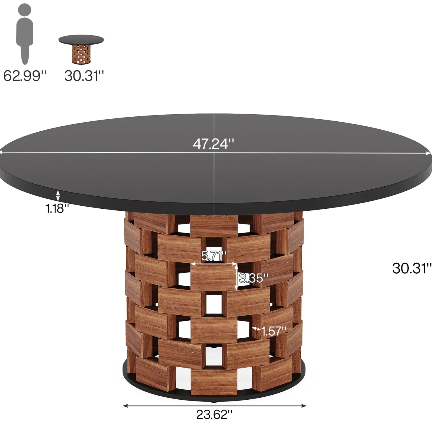 47" Dining Table, Farmhouse Round Kitchen Table for 4-6 People