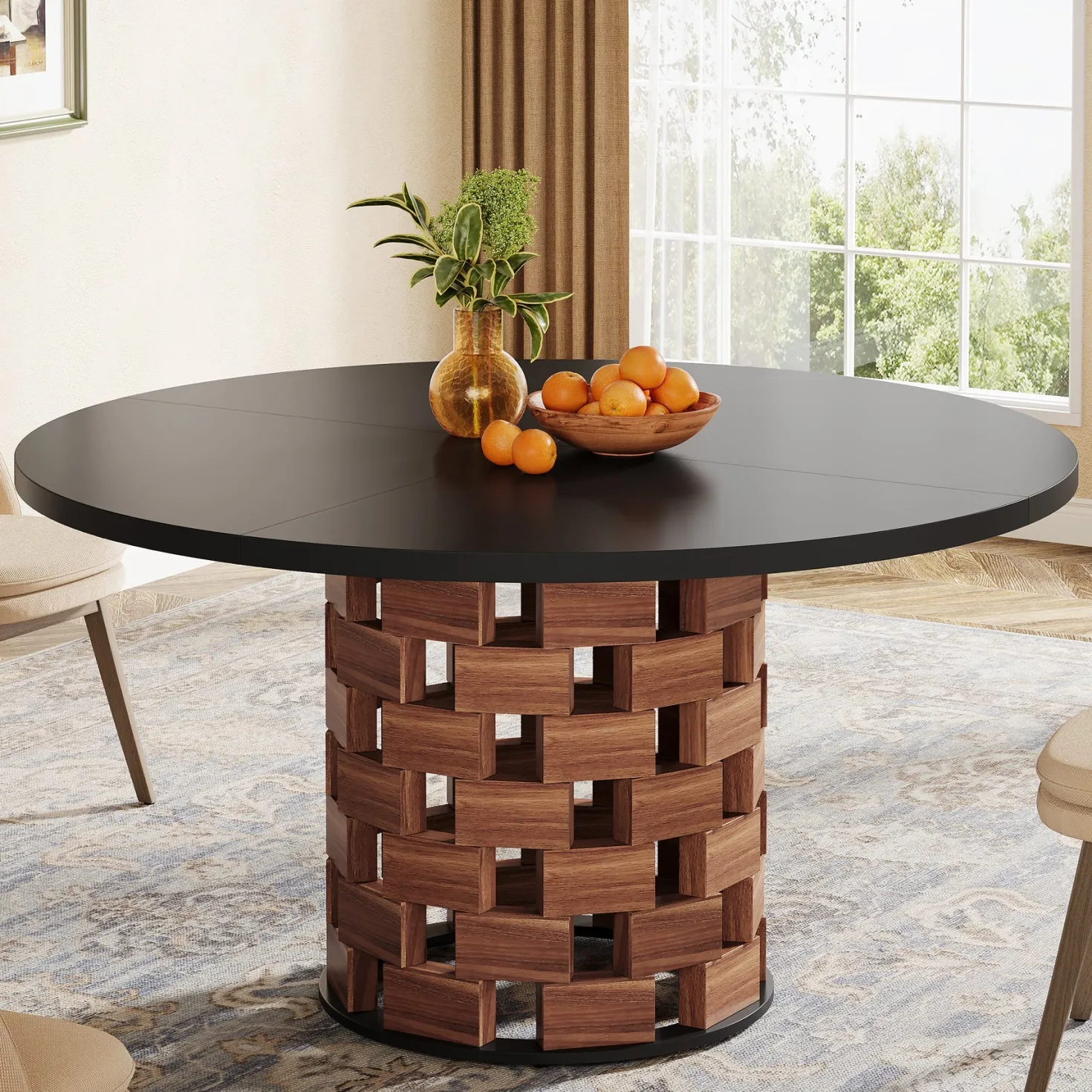 47" Dining Table, Farmhouse Round Kitchen Table for 4-6 People