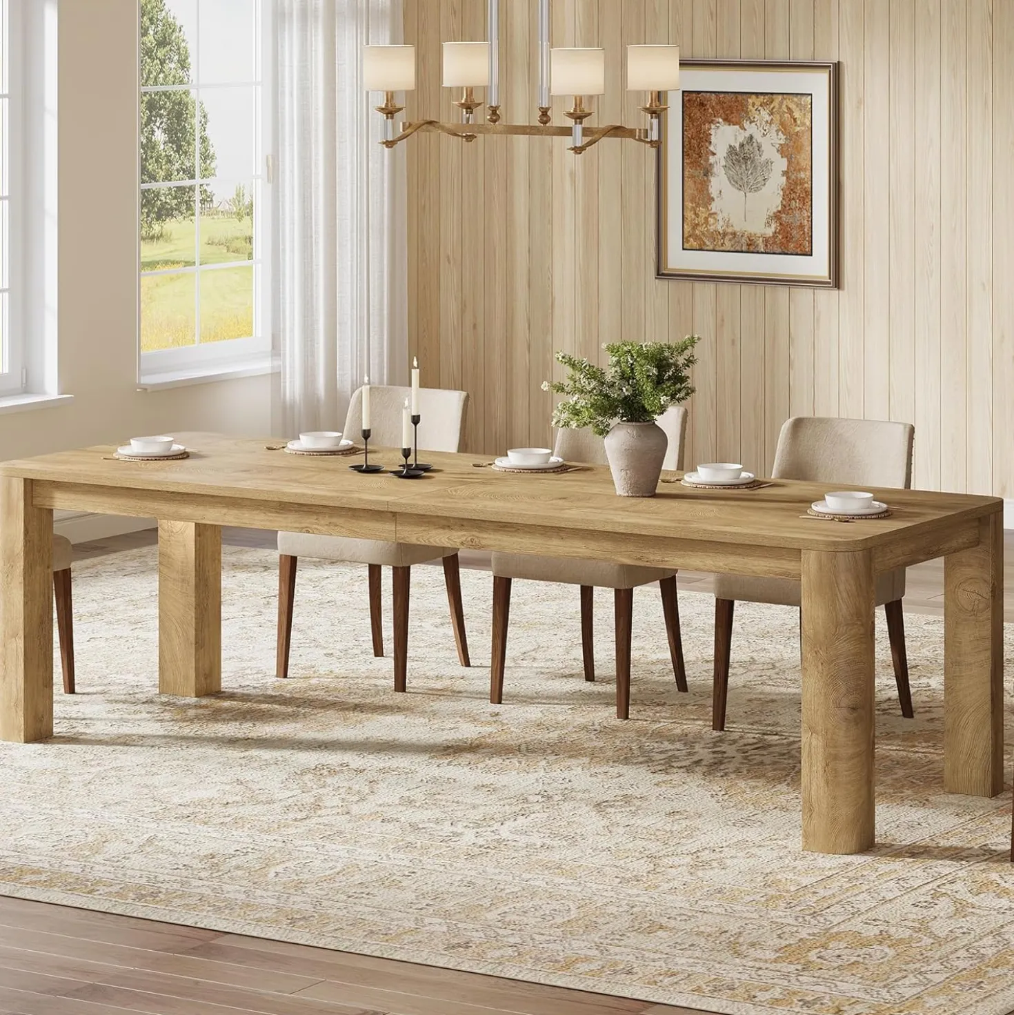 78.74" Dining Table for 6-8, Farmhouse Kitchen Table with Rounded Edges