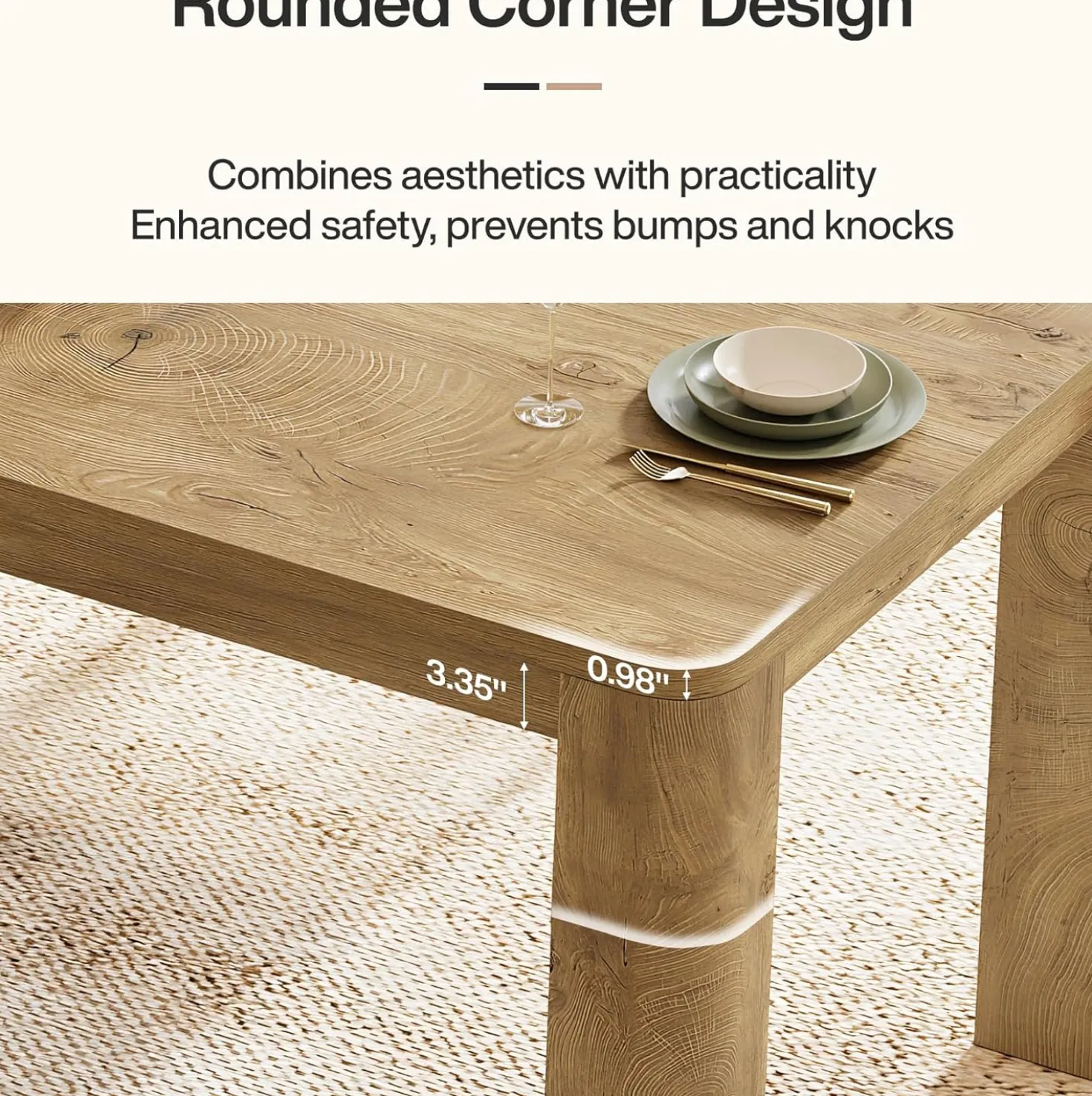 78.74" Dining Table for 6-8, Farmhouse Kitchen Table with Rounded Edges