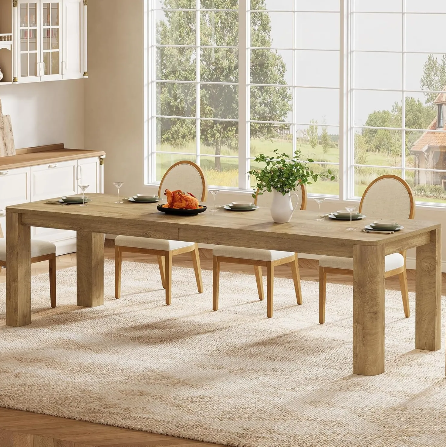 78.74" Dining Table for 6-8, Farmhouse Kitchen Table with Rounded Edges