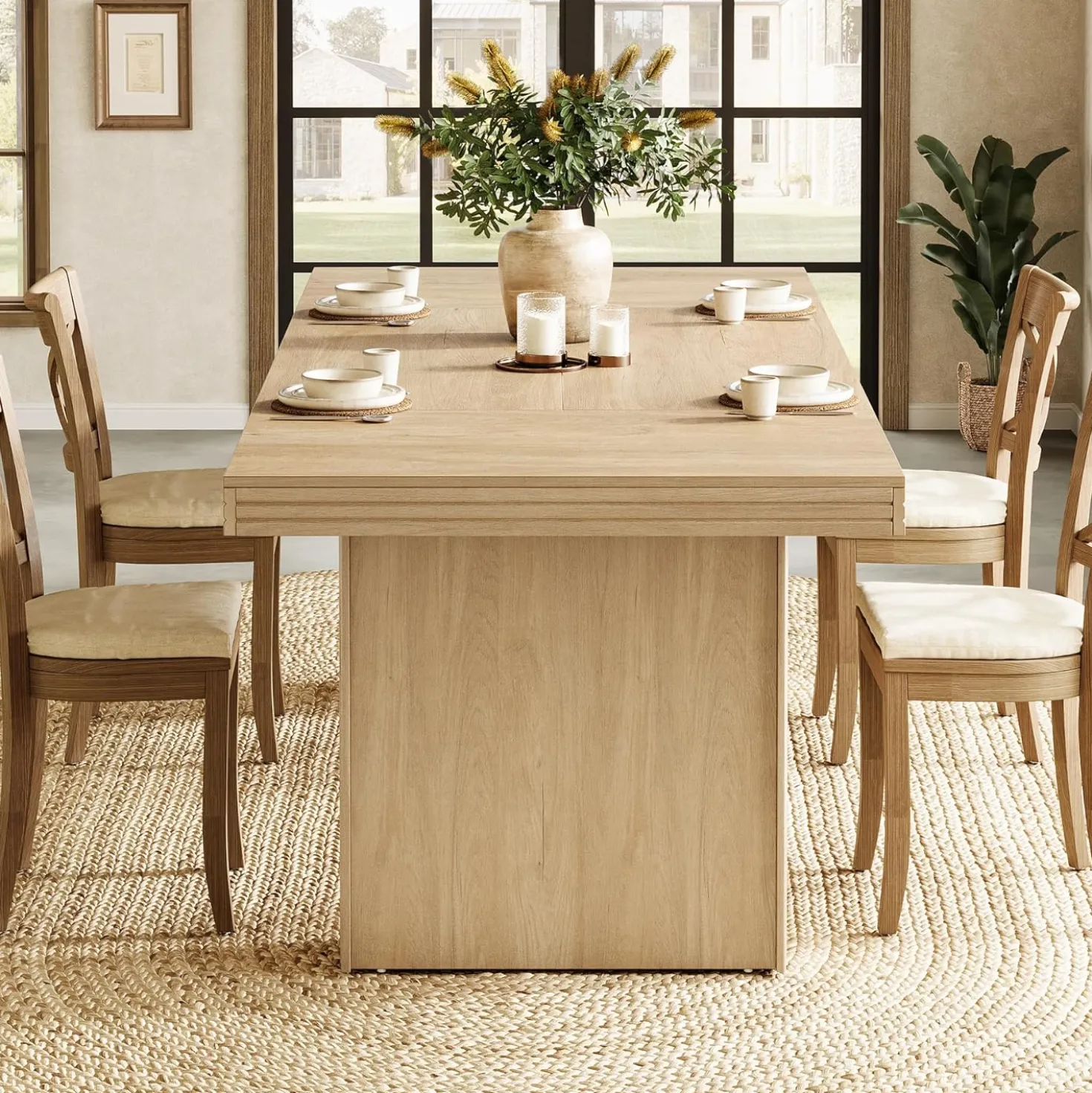 63" Dining Table for 6, Modern Kitchen Table with Fluted Line