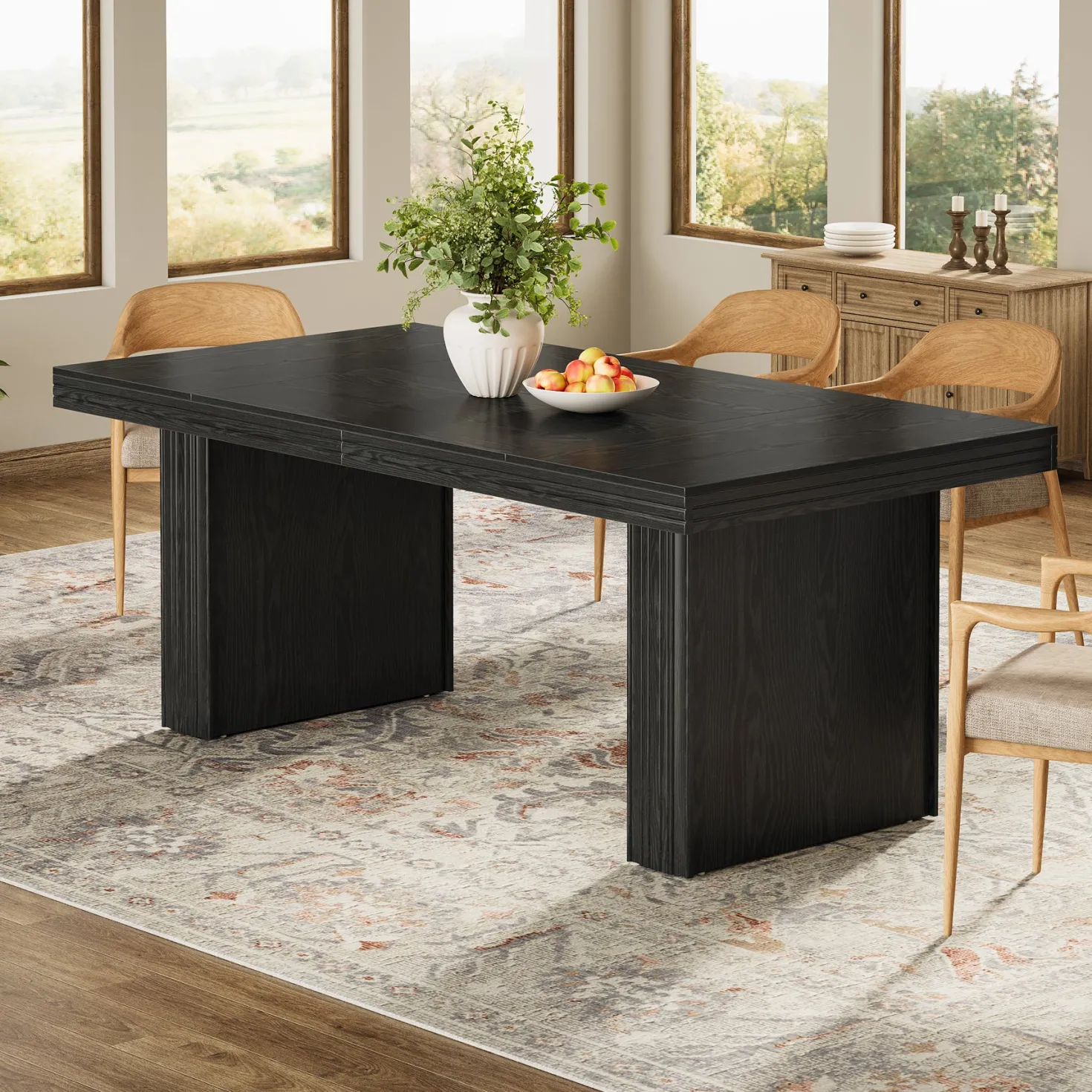 63" Dining Table for 6, Modern Kitchen Table with Fluted Line
