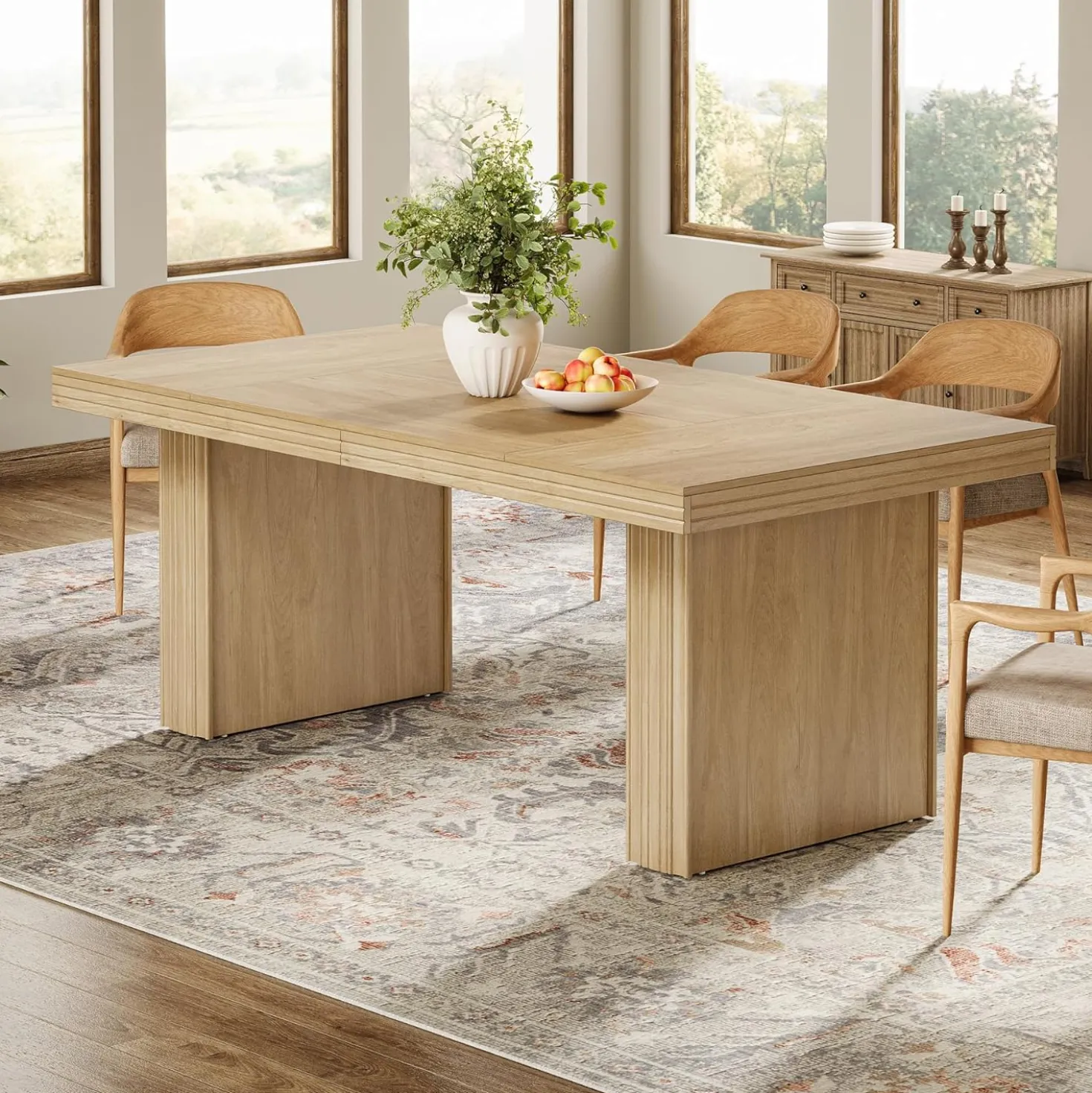 63" Dining Table for 6, Modern Kitchen Table with Fluted Line