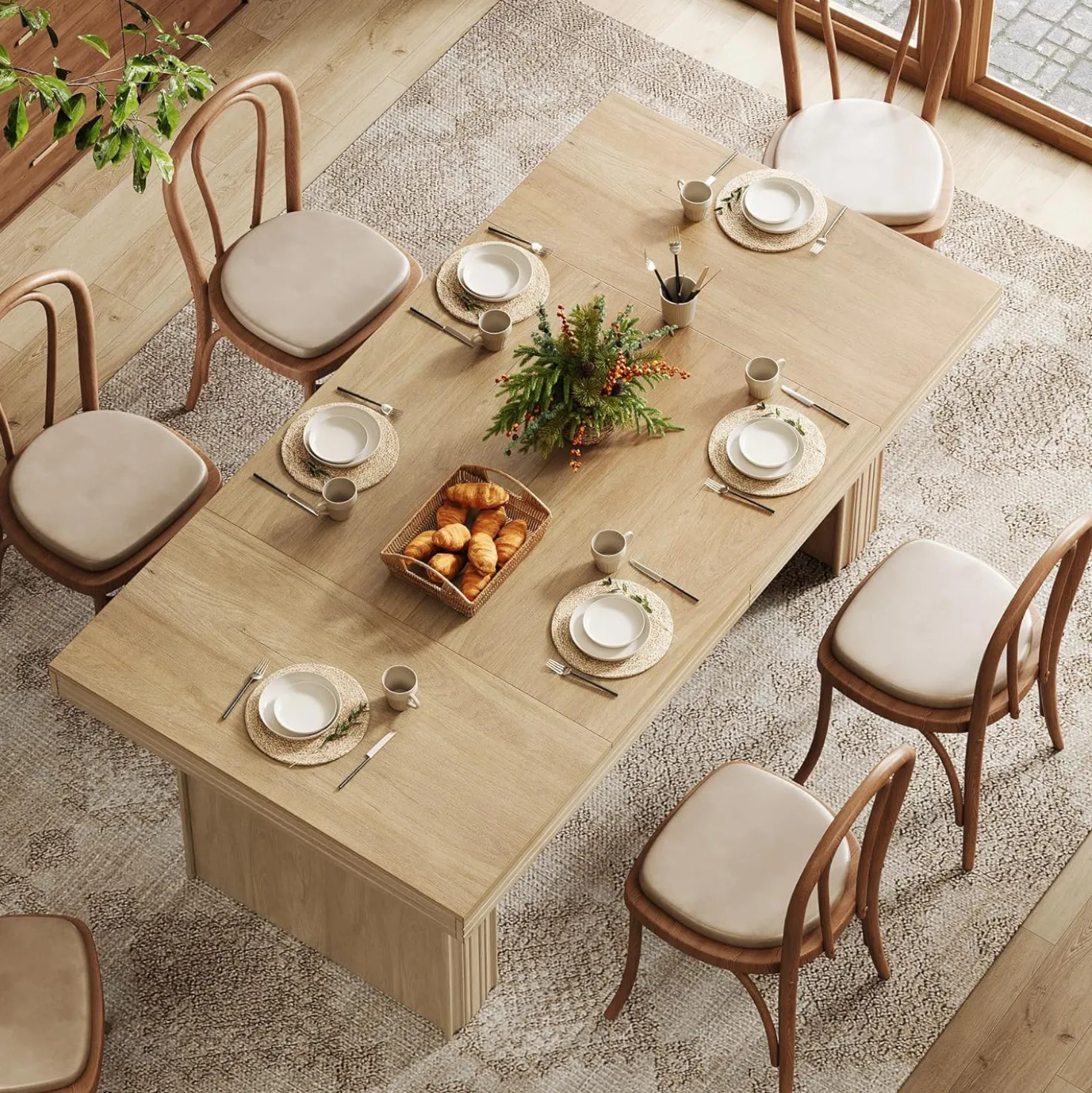63" Dining Table for 6, Modern Kitchen Table with Fluted Line