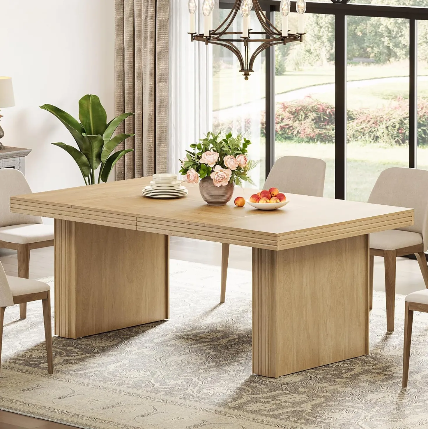 63" Dining Table for 6, Modern Kitchen Table with Fluted Line