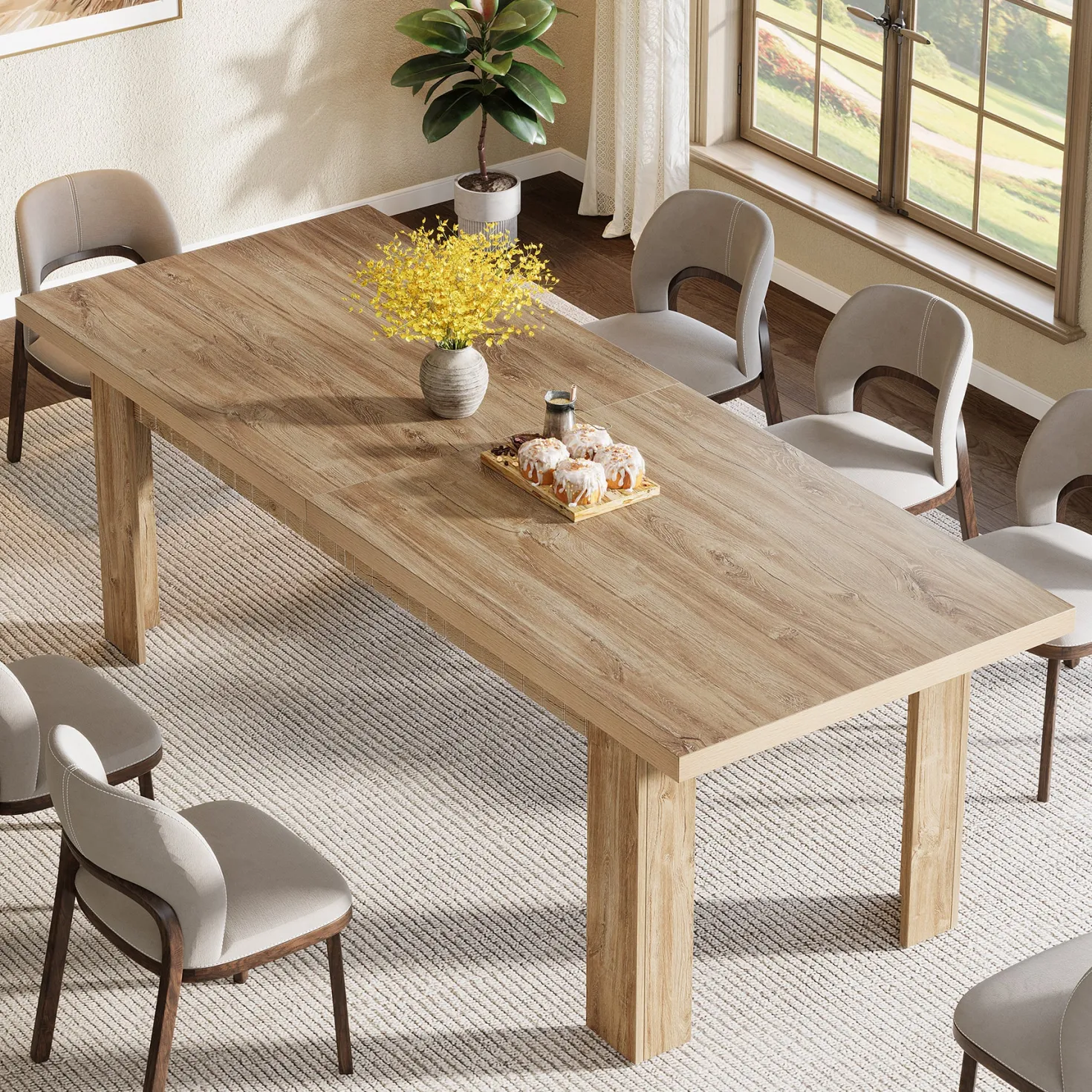 79" Dining Table for 6-8 People, Rectangular Kitchen Table for Dining Room