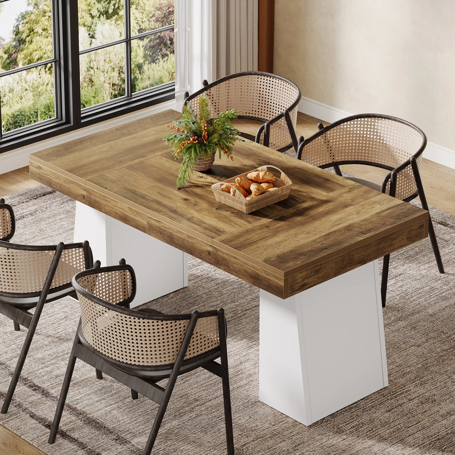 55" Dining Table for 4-6, Rectangular Kitchen Dinner Tables with Sturdy Legs