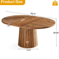 55" Dining Table, Oval Kitchen Dinner Table with Cylindrical Pedestal