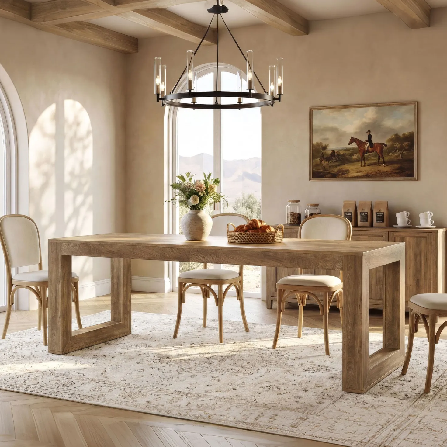 78.7" Dining Table, Rectangular Kitchen Table with Sturdy Base for 6-8 People