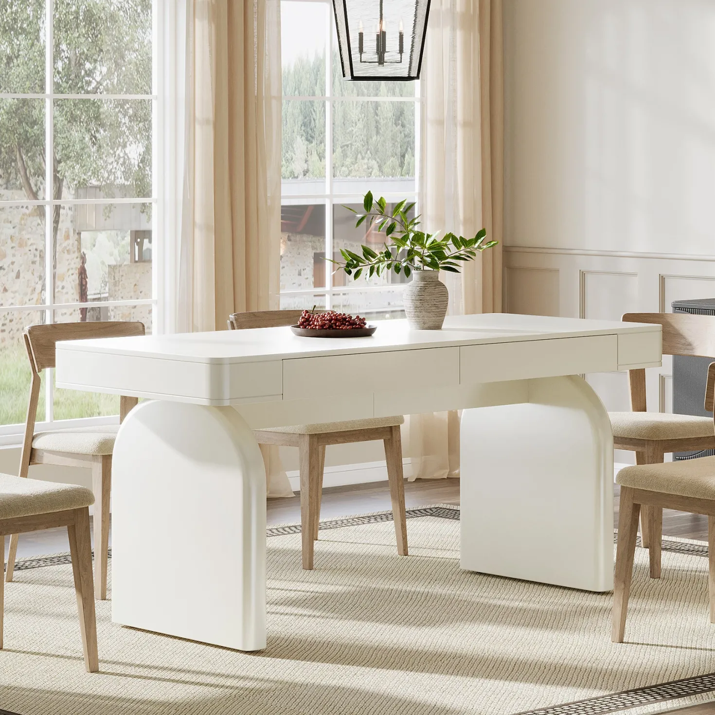 63" Dining Table, Rectangular Kitchen Table with 2 Drawers for 4-6 People