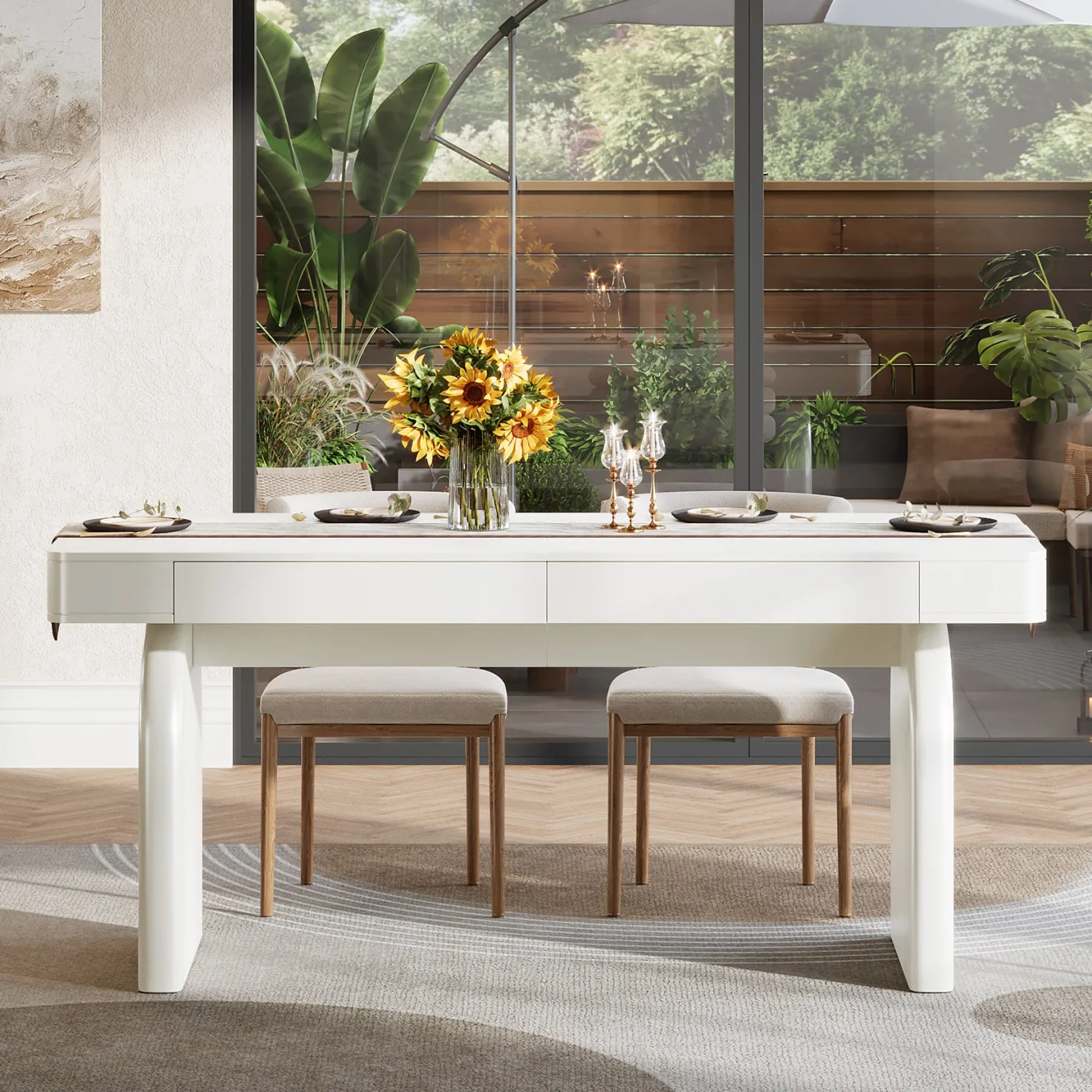 63" Dining Table, Rectangular Kitchen Table with 2 Drawers for 4-6 People
