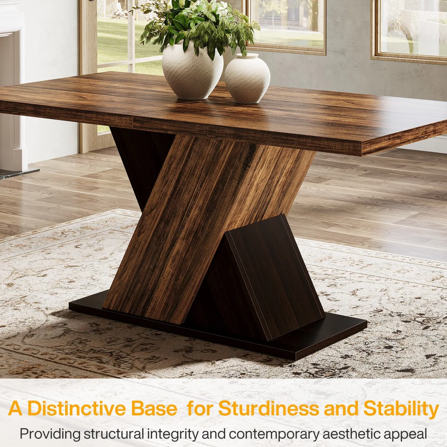 55" Dining Table, Wood Kitchen Dinner Table for 4-6