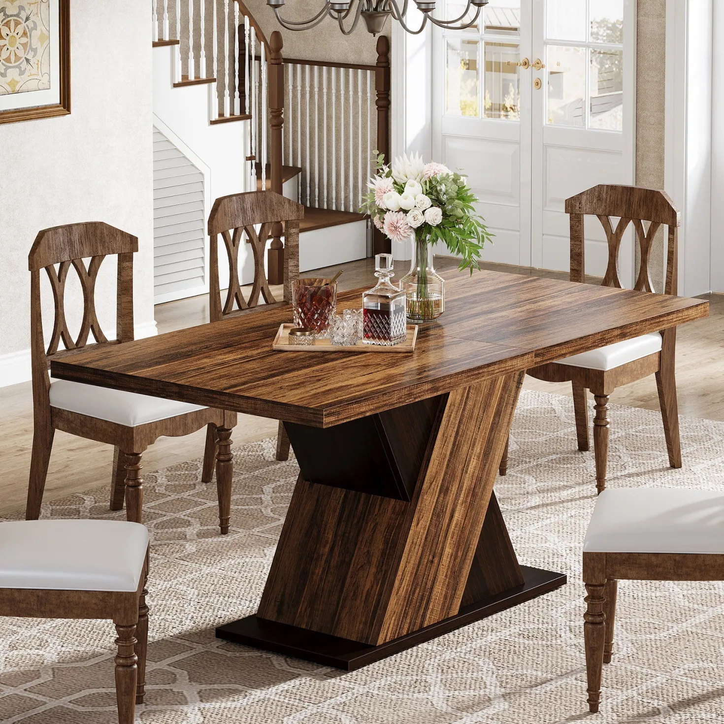 55" Dining Table, Wood Kitchen Dinner Table for 4-6