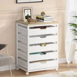 5/7 Drawer Chest, Wooden Storage Dresser Cabinet with Wheels