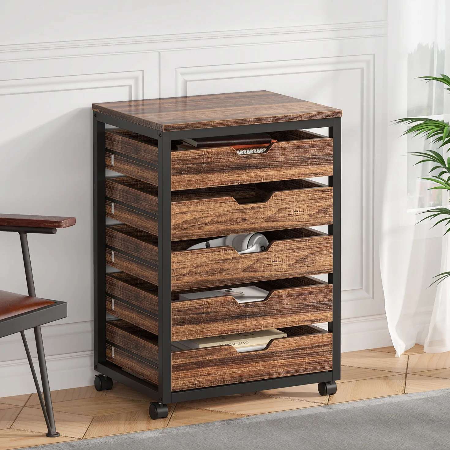 5/7 Drawer Chest, Wooden Storage Dresser Cabinet with Wheels